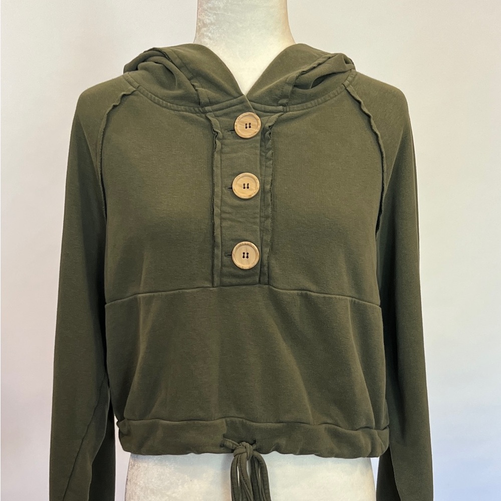 WLSS023 Reserved YFL Olive Green 1/2 Button-Up Women's Hoodie Size Small